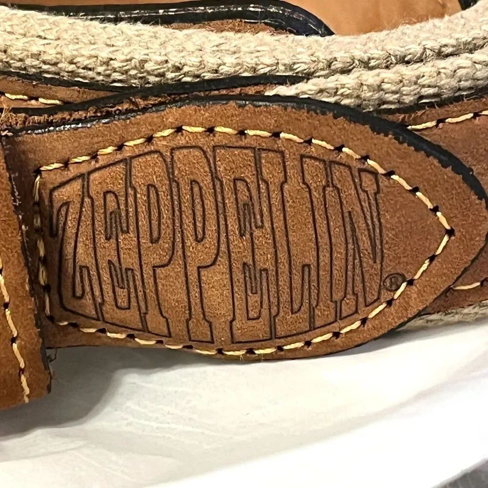 Vtg Zeppelin Mens Manatee Tan Brown Leather Belt Size 46 XL Nautical Brass USA